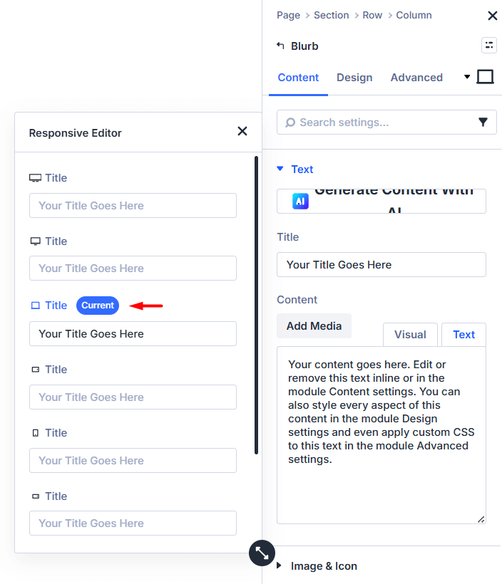Show “Current” Badge On Current Breakpoint In Responsive Editor