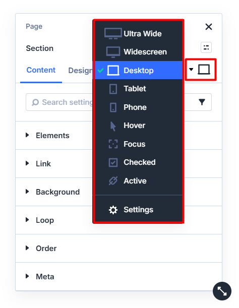 Default Responsive, Hover, Focus, Checked and Active Switcher Dropdown in Divi 5